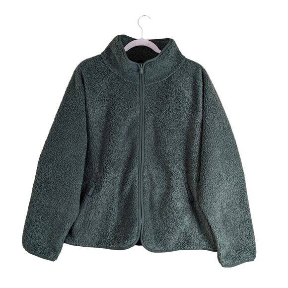 All in Motion Sherpa Jacket XL Zip Front Olive Green Sweatshirt Relax Fit Layer - Picture 1 of 9